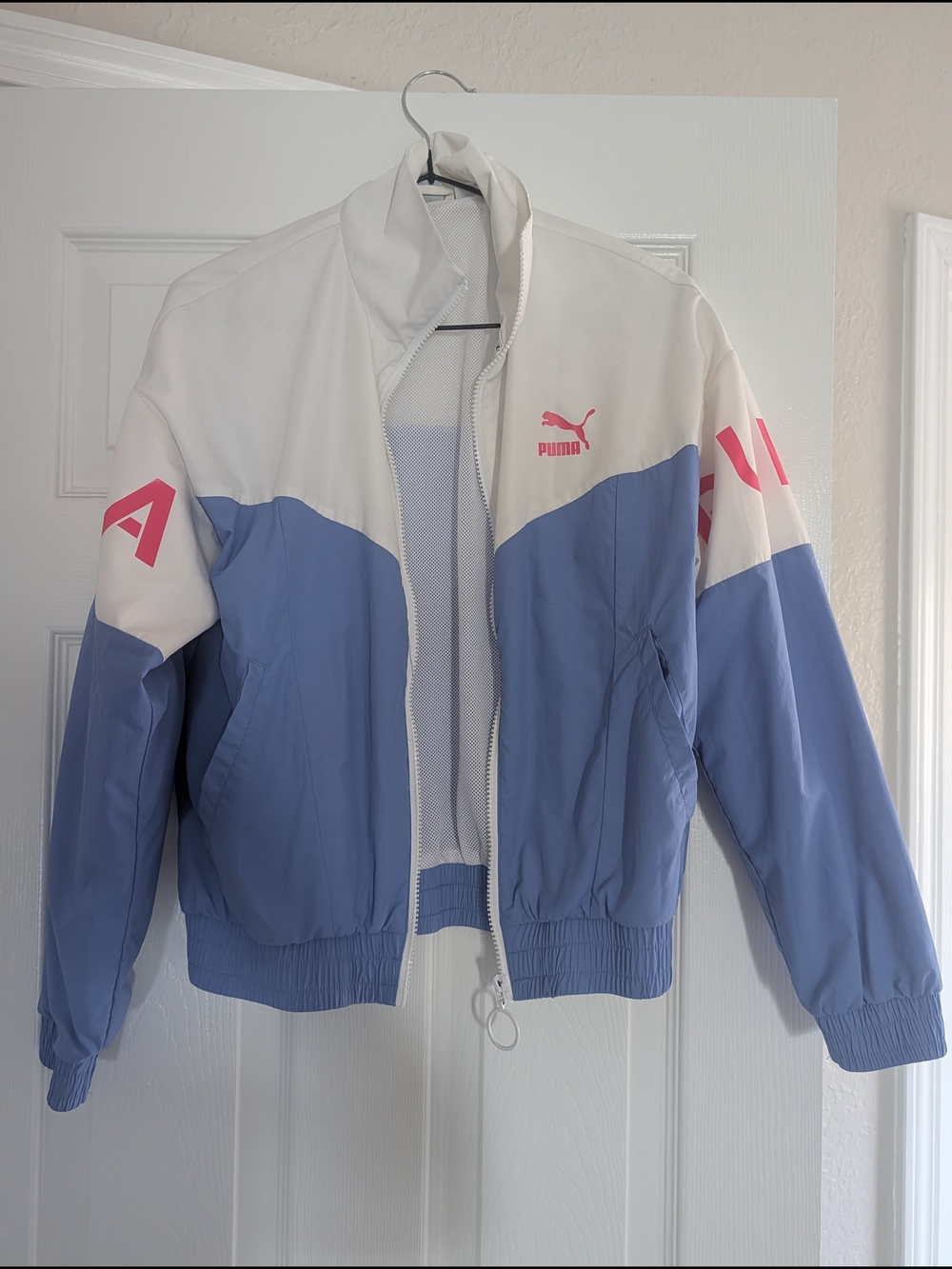 Puma White Periwinkle and Pink Colorblock Windbreaker